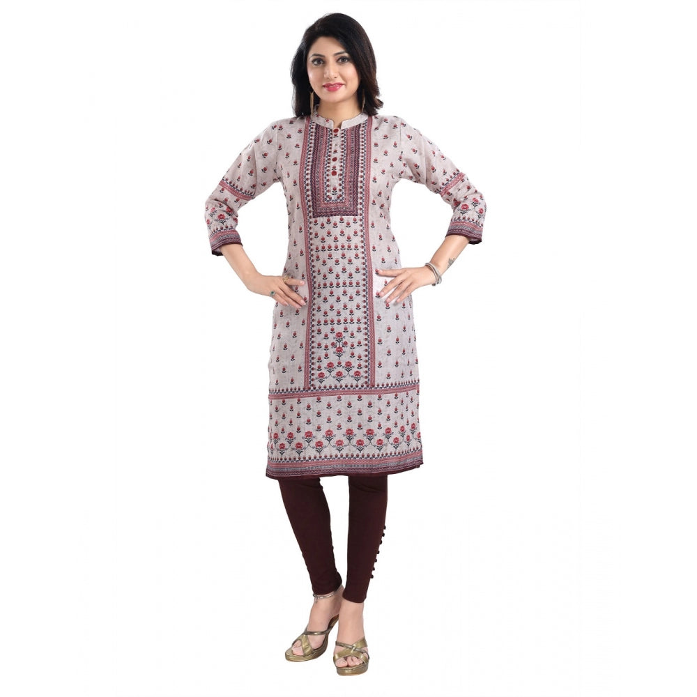 Generic Women's 3/4th Sleeve Cotton Blend Tunic Long Kurti (Beige)