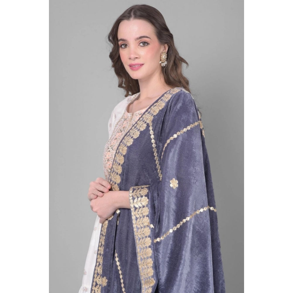 Generic Women's Velvet Gotta Patti Dupatta (Grey, Length: 2.25 to 2.50 Mtr)