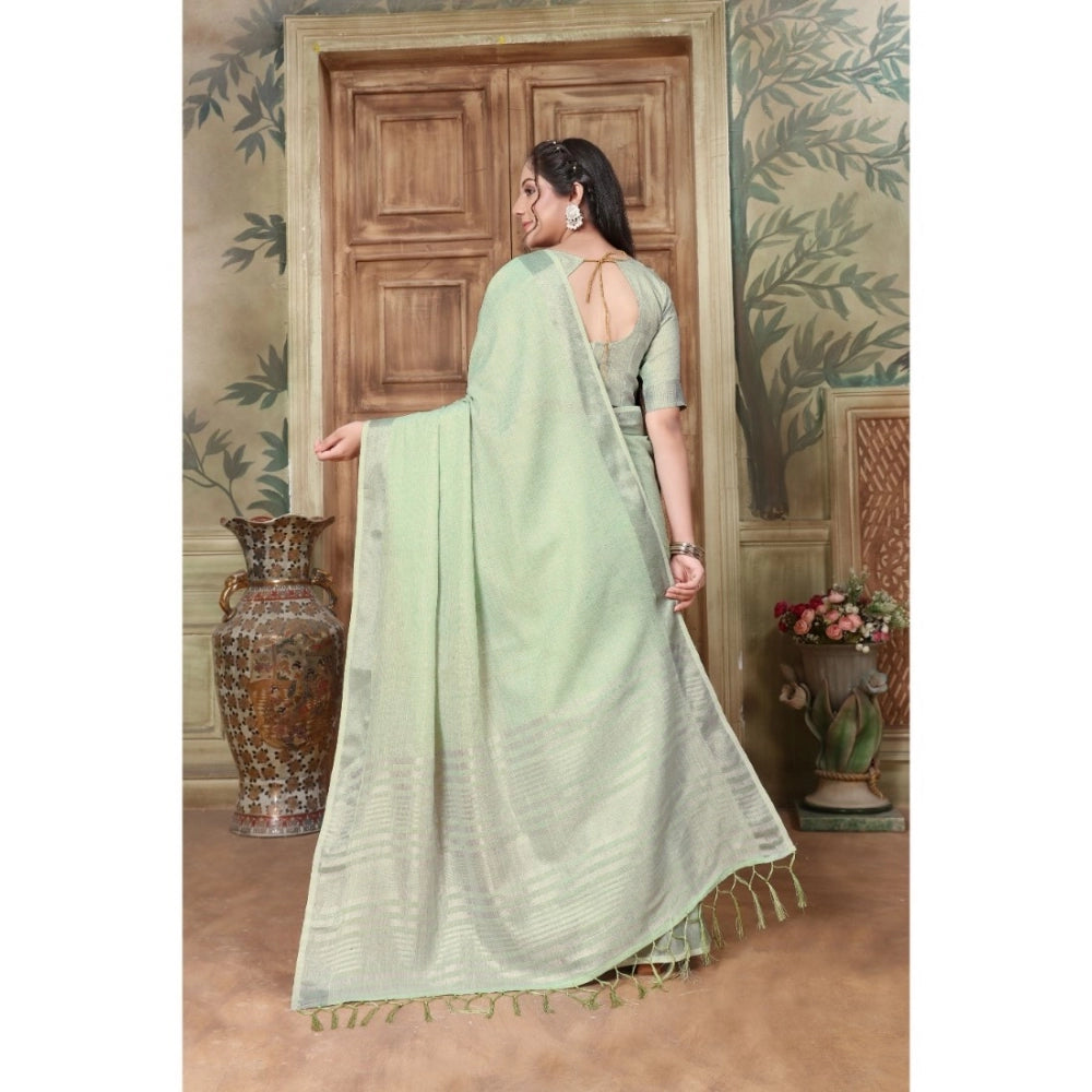 Generic Women's Organza Printed Saree With Unstitched Blouse (Sea Green, 5-6 Mtrs)