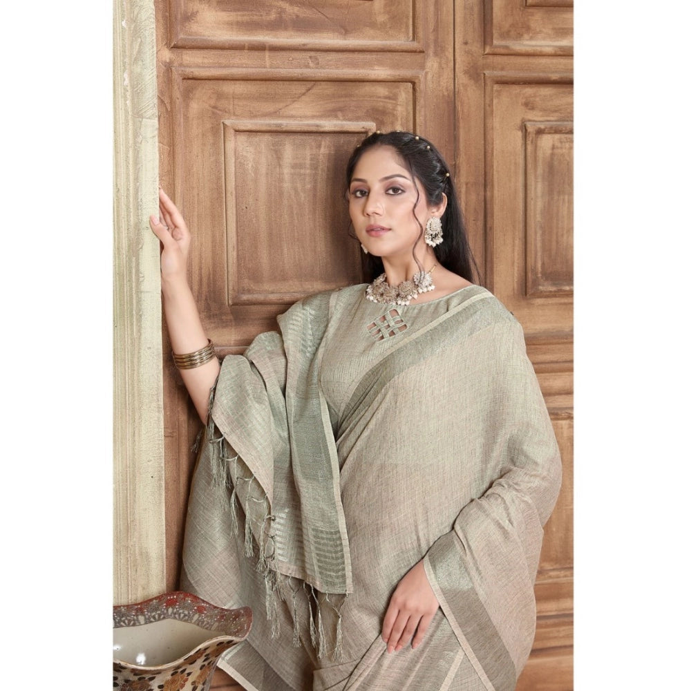 Generic Women's Organza Printed Saree With Unstitched Blouse (Grey, 5-6 Mtrs)