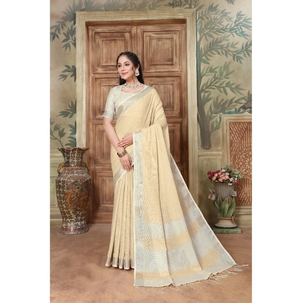 Generic Women's Organza Printed Saree With Unstitched Blouse (Yellow, 5-6 Mtrs)