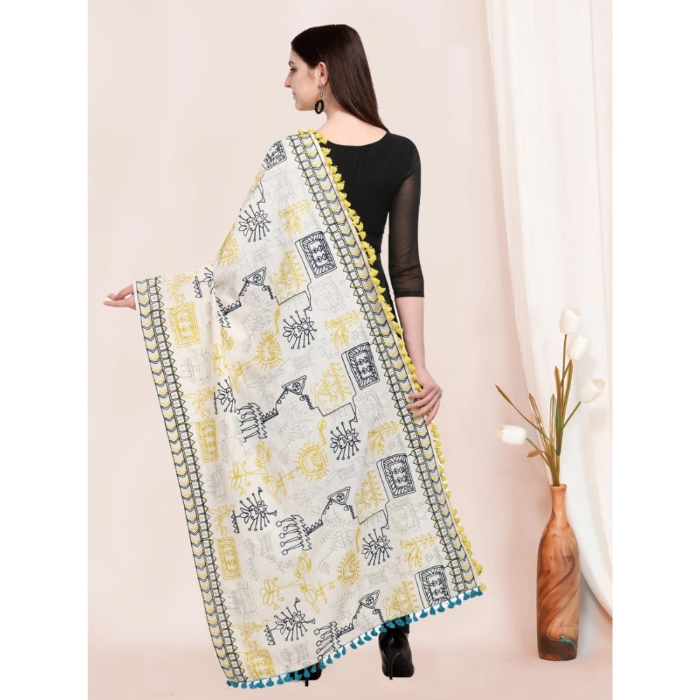 Generic Women's Cotton Embroidered Dupatta (Off White, Length: 0.5 to 1 Mtr)