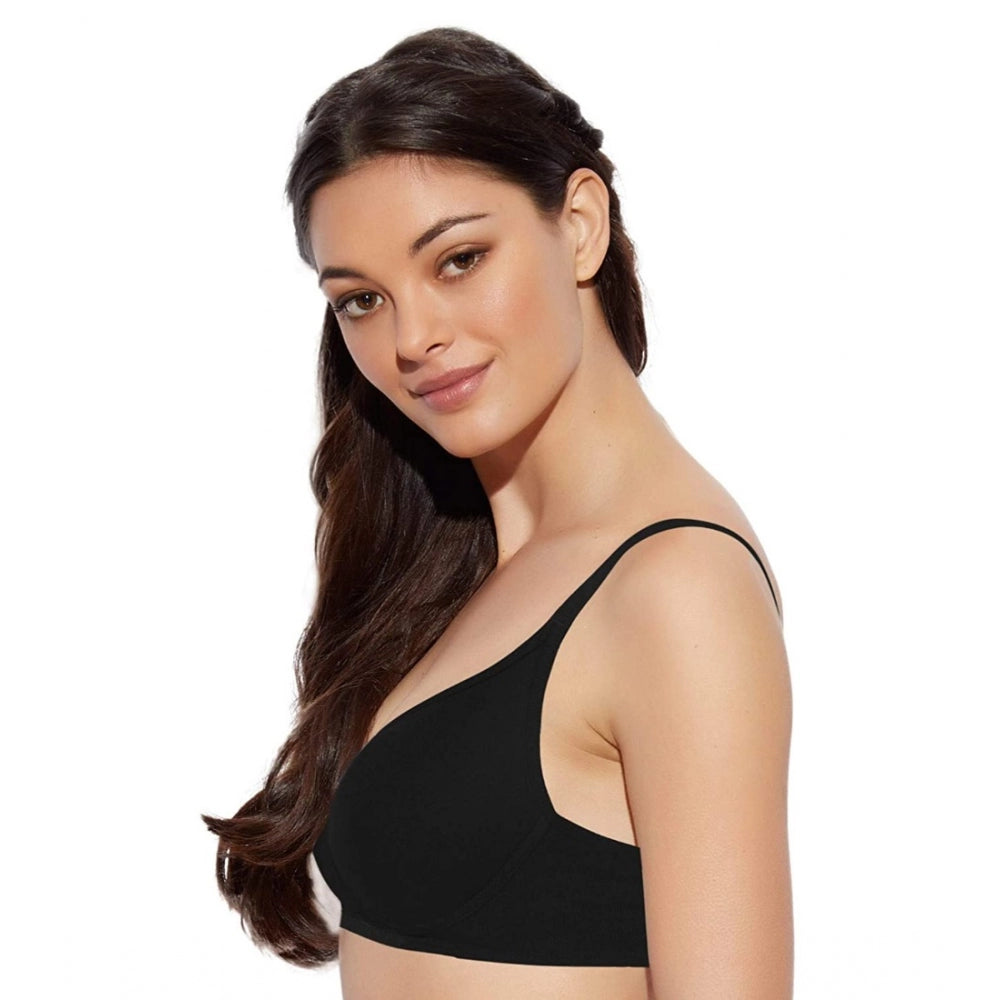 Enamor A039 Women's Cotton Non-Wired & Medium Coverage T-Shirt Bra (Black)