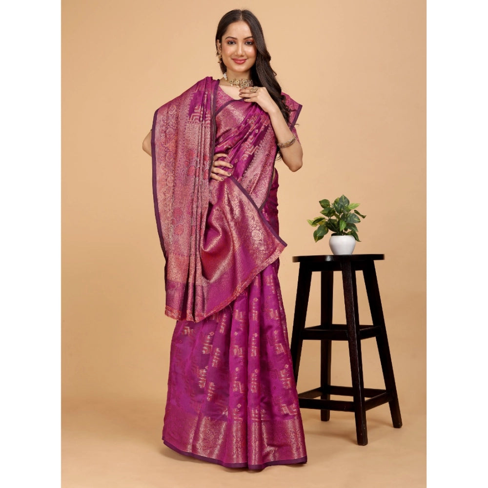 Generic Women's Organza Woven Saree With Unstitched Blouse (Pink, 5.5Mtrs)