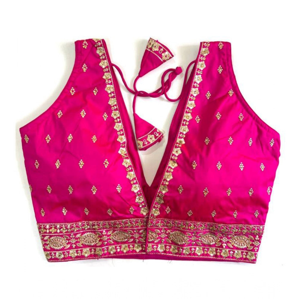Generic Women's Silk Thread work V Neck Sleeve Less Readymade Blouse (Pink, Free Size)