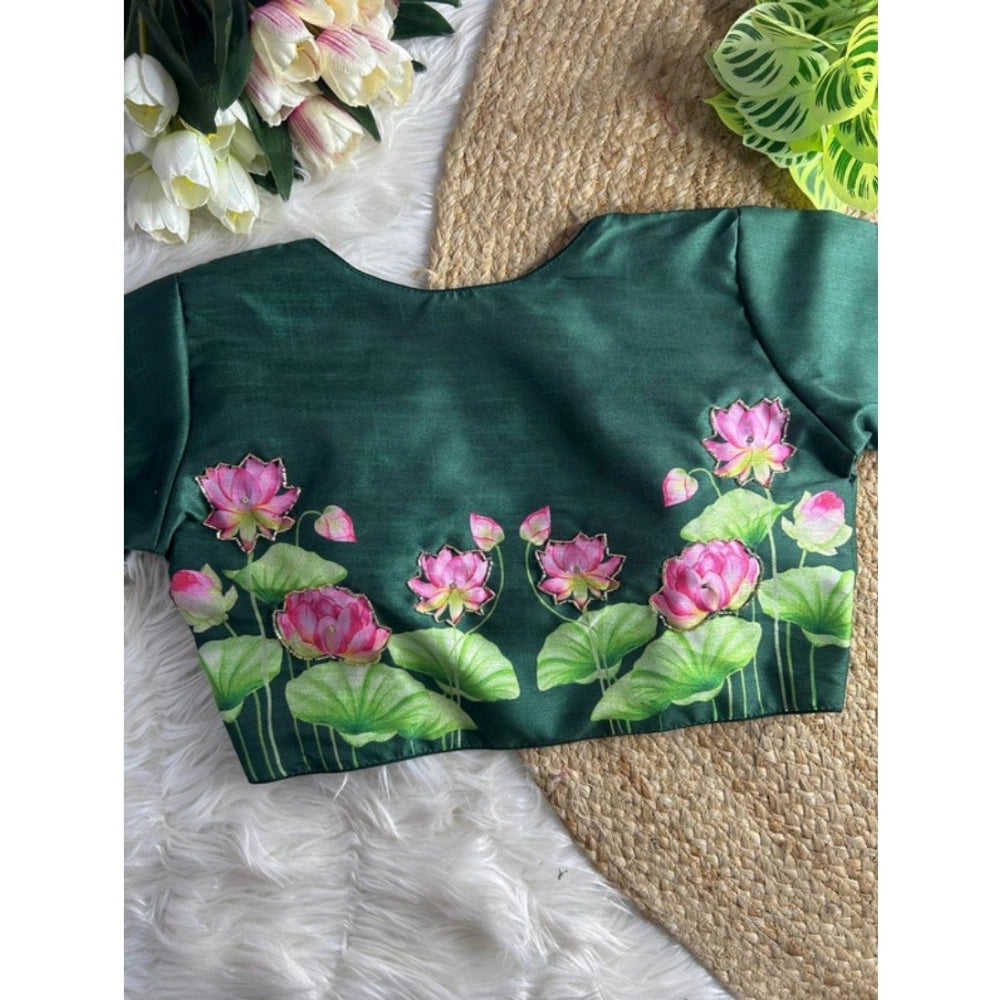 Generic Women's Silk Hand Work Round Neck Short Sleeve Readymade Blouse (Green, Free Size)