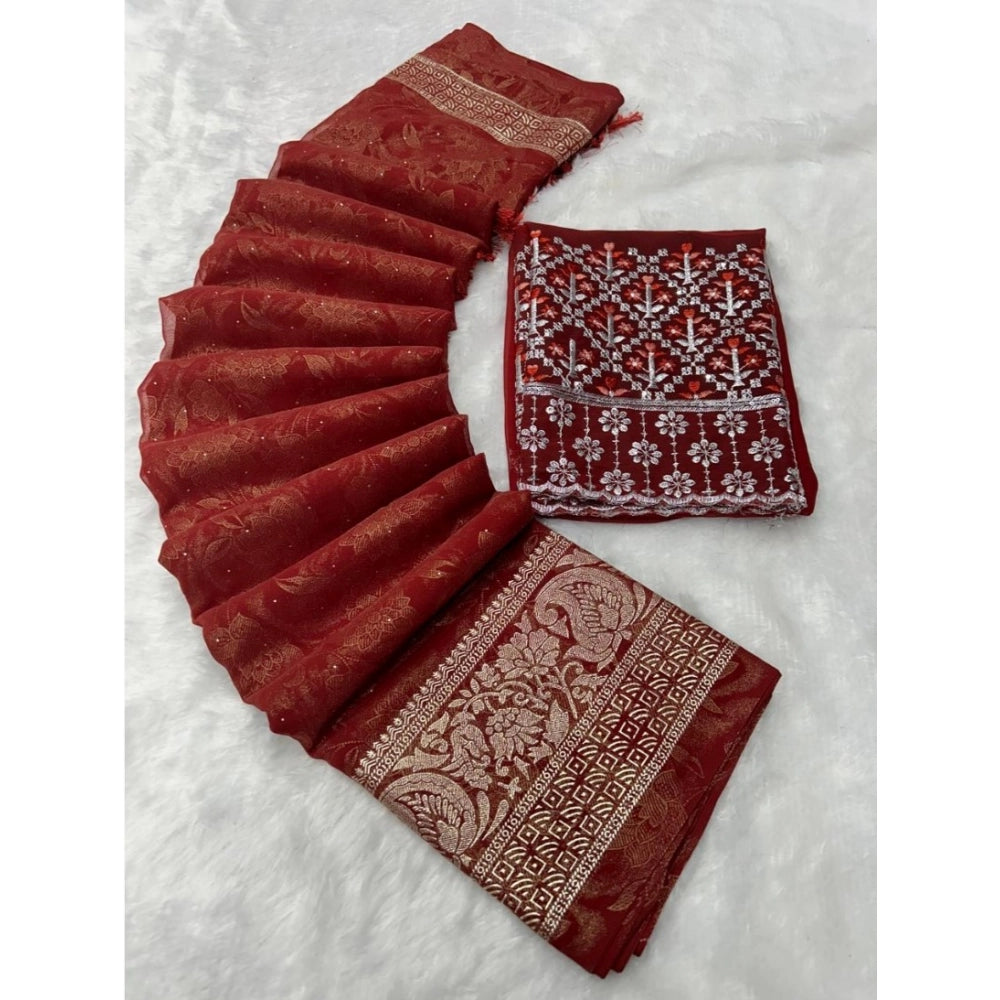 Generic Women's Georgette Printed Saree With Unstitched Blouse (Orange, 5-5 Mtrs)