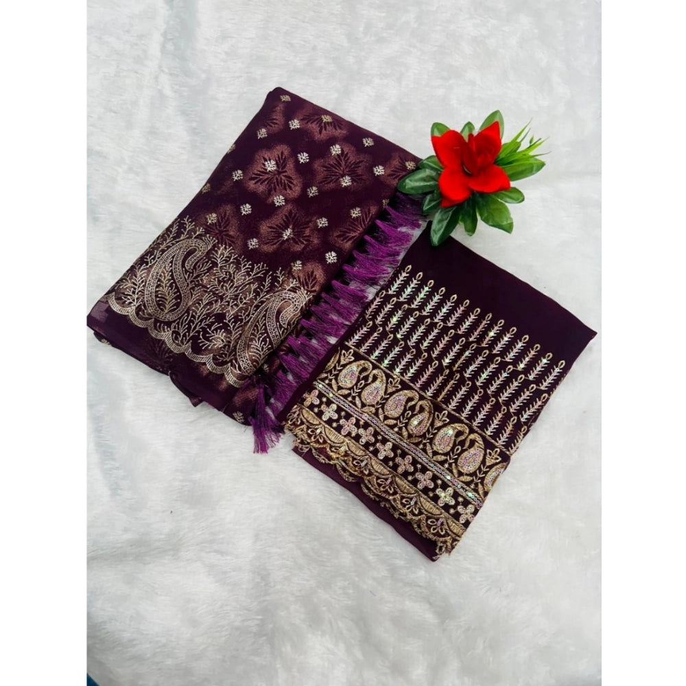 Generic Women's Georgette Printed Saree With Unstitched Blouse (Magenta, 5-5 Mtrs)