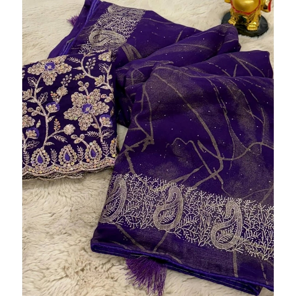 Generic Women's Georgette Printed Saree With Unstitched Blouse (Purple, 5-5 Mtrs)