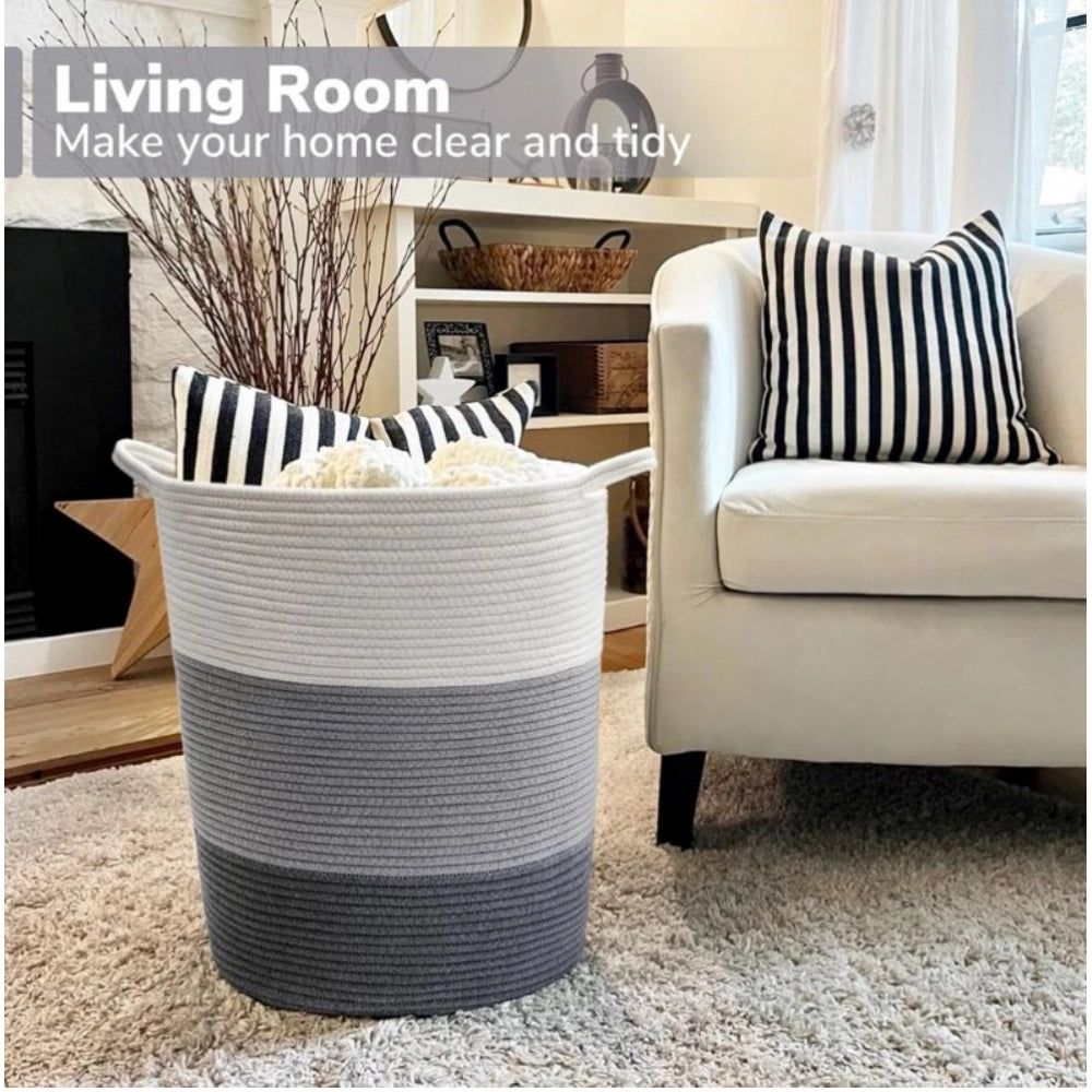 Generic Cotton Laundry Basket Pack of 1 Storage Basket For Clothes (Multicolor)