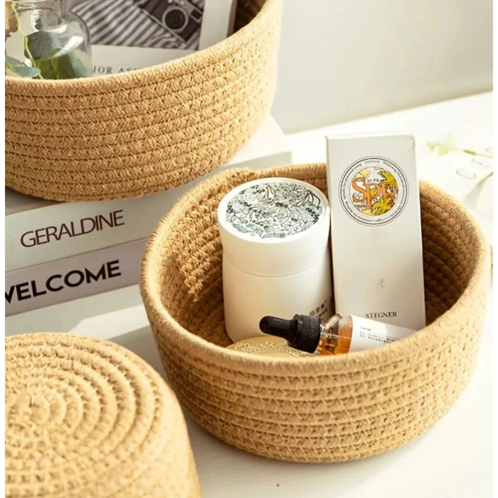 Generic Cotton 3 Pcs Round Set Storage Basket For Clothes (Brown)