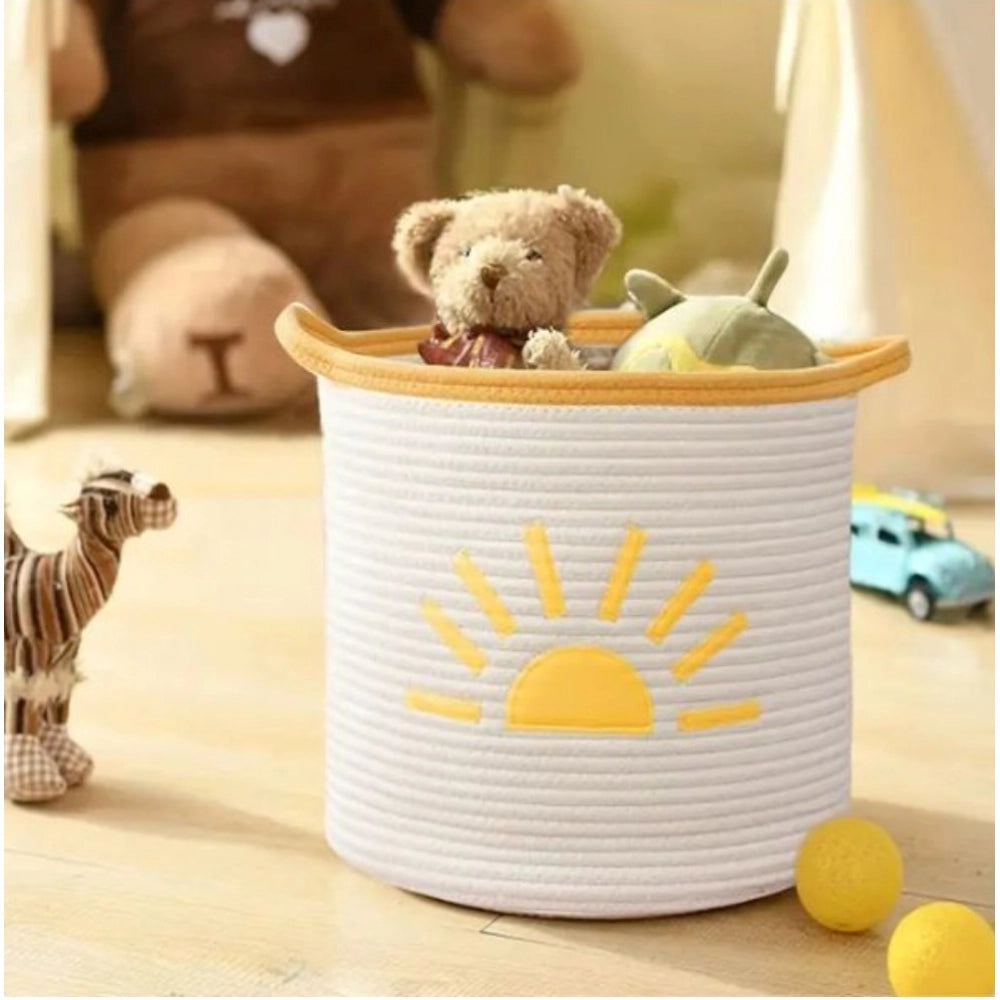 Generic Cotton Sun Basket Pack of 1 Storage Basket For Clothes (White)