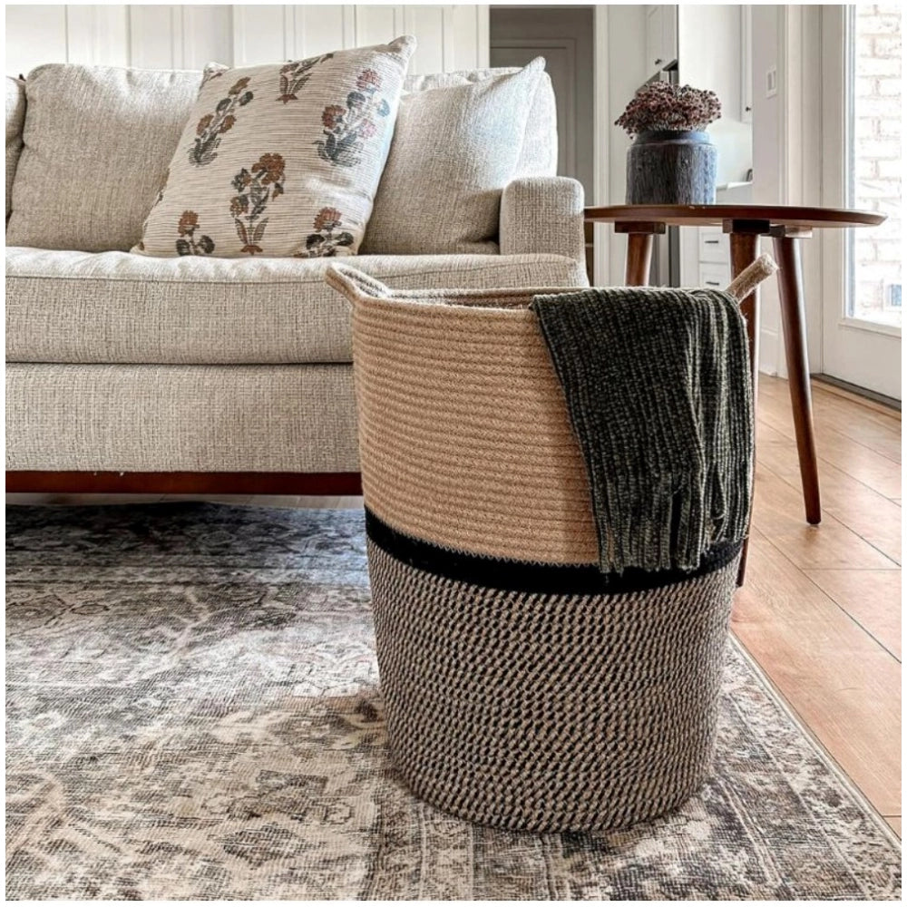 Generic Cotton Laundry Basket Pack of 1 Storage Basket For Clothes (Multicolor)