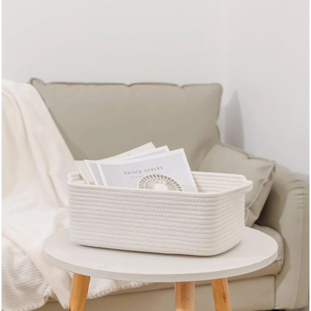 Generic Cotton Basket Pack of 1 Storage Basket For Clothes (White)