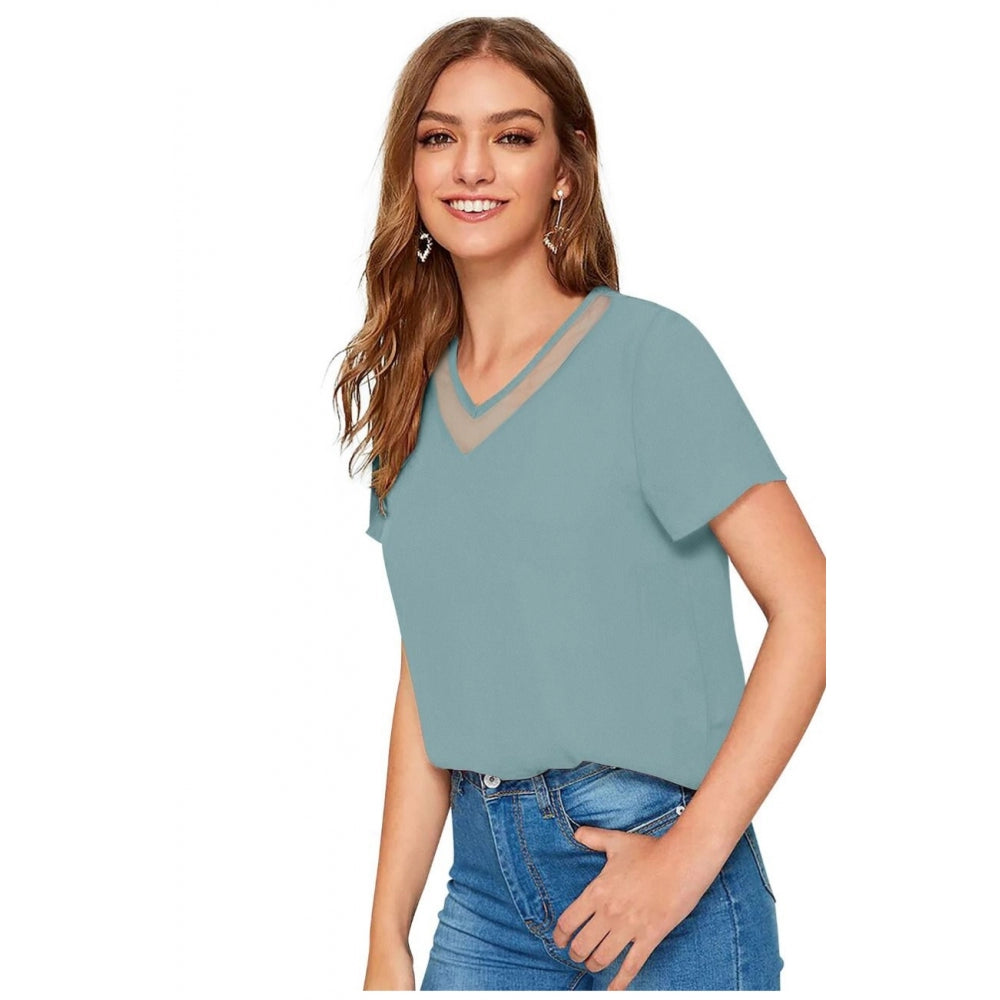 Generic Women's Polyester, Knitting Western Wear T-Shirt (Pista)