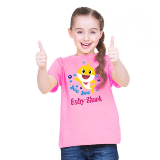 Generic Girls Cotton Baby Shark Half Sleeve TShirt (Pink)