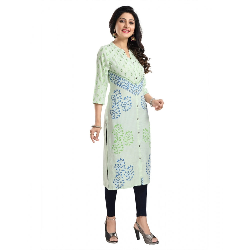 Generic Women's 3/4th Sleeve Viscose Blend Tunic Long Kurti (Green)