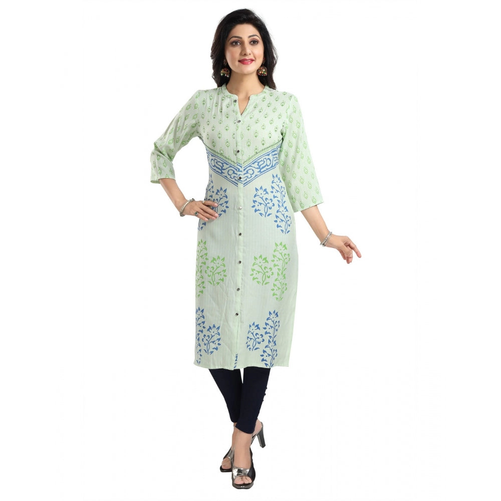 Generic Women's 3/4th Sleeve Viscose Blend Tunic Long Kurti (Green)