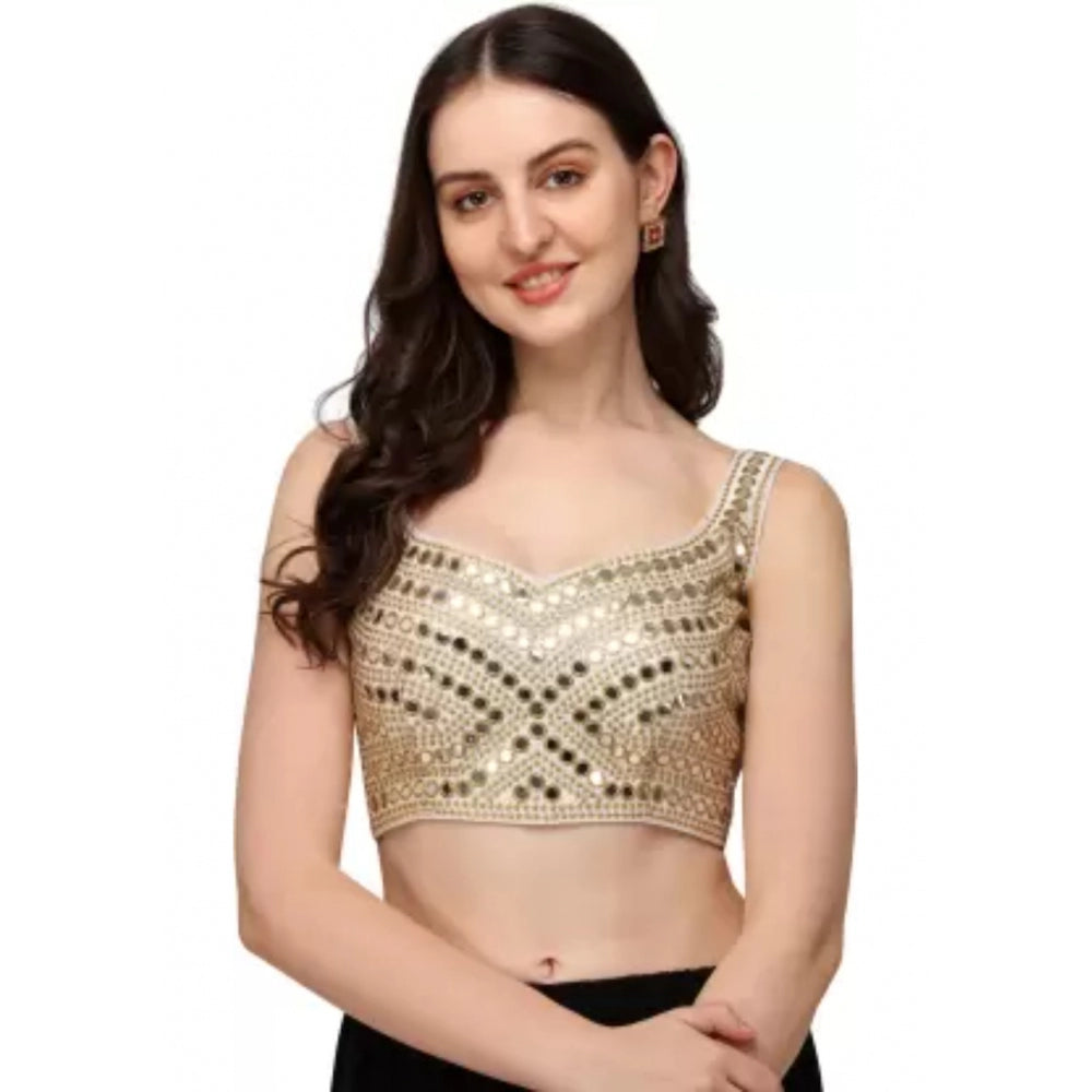 Generic Women's Embriodered Cotton Lycra Padded Readymade Blouse (White, Free Size)