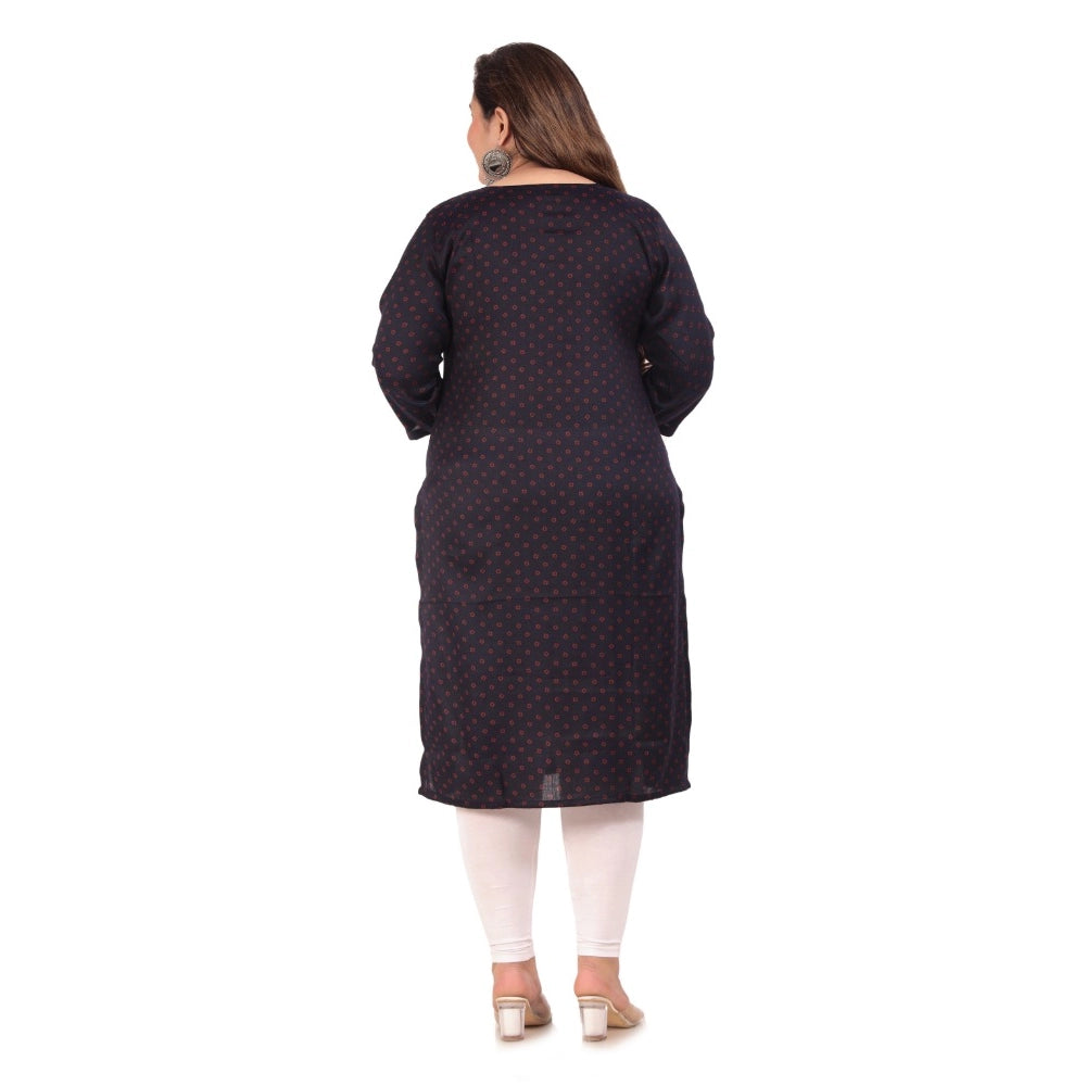Generic Women's Office wear Bandhni Printed Capsule Straight Kurti (Navy Blue)
