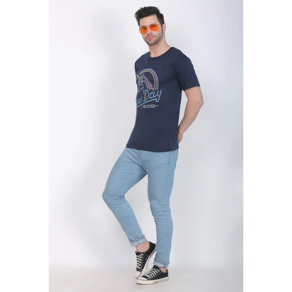 Generic Men's Cotton Jersey Round Neck Printed Tshirt (Navy)