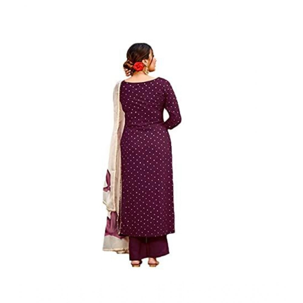 Generic Women's Casual 3/4th Sleeve Polka Print Cotton Kurti Set (Wine)