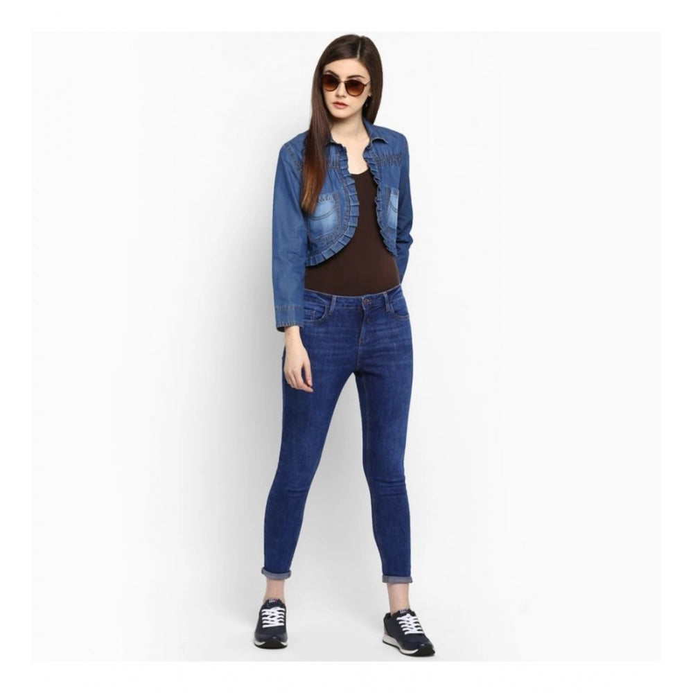 Generic Women's Denim Pleated 3-4th Sleeves Shrug (Blue)