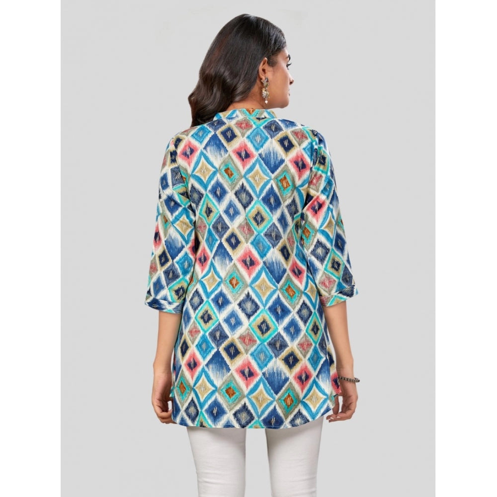 Generic Women's Rayon Collared Neck 3/4 Sleeves Short Top (Multicolor)