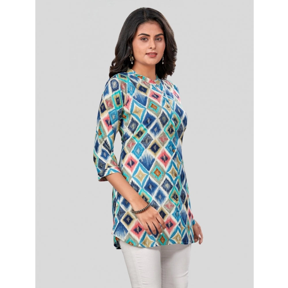 Generic Women's Rayon Collared Neck 3/4 Sleeves Short Top (Multicolor)