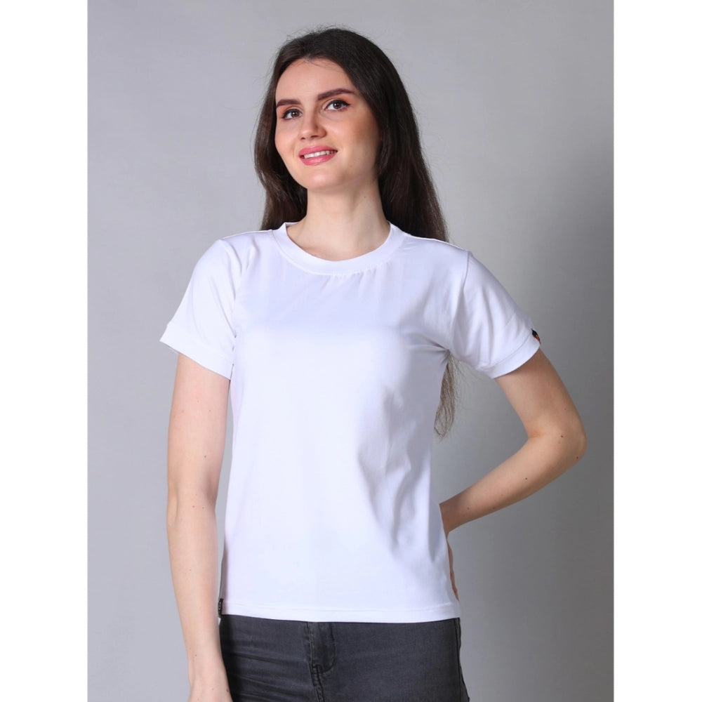 Generic Women's Cotton Blended Solid Round Neck Half Sleeve T-Shirt (White)