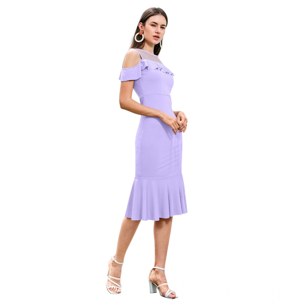 Generic Women's Knitting stretchable Solid Round Neck Sleeveless Dress (Purple)