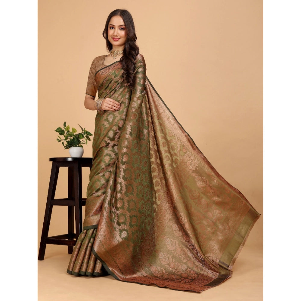 Generic Women's Organza Woven Saree With Unstitched Blouse (Brown, 5.5Mtrs)