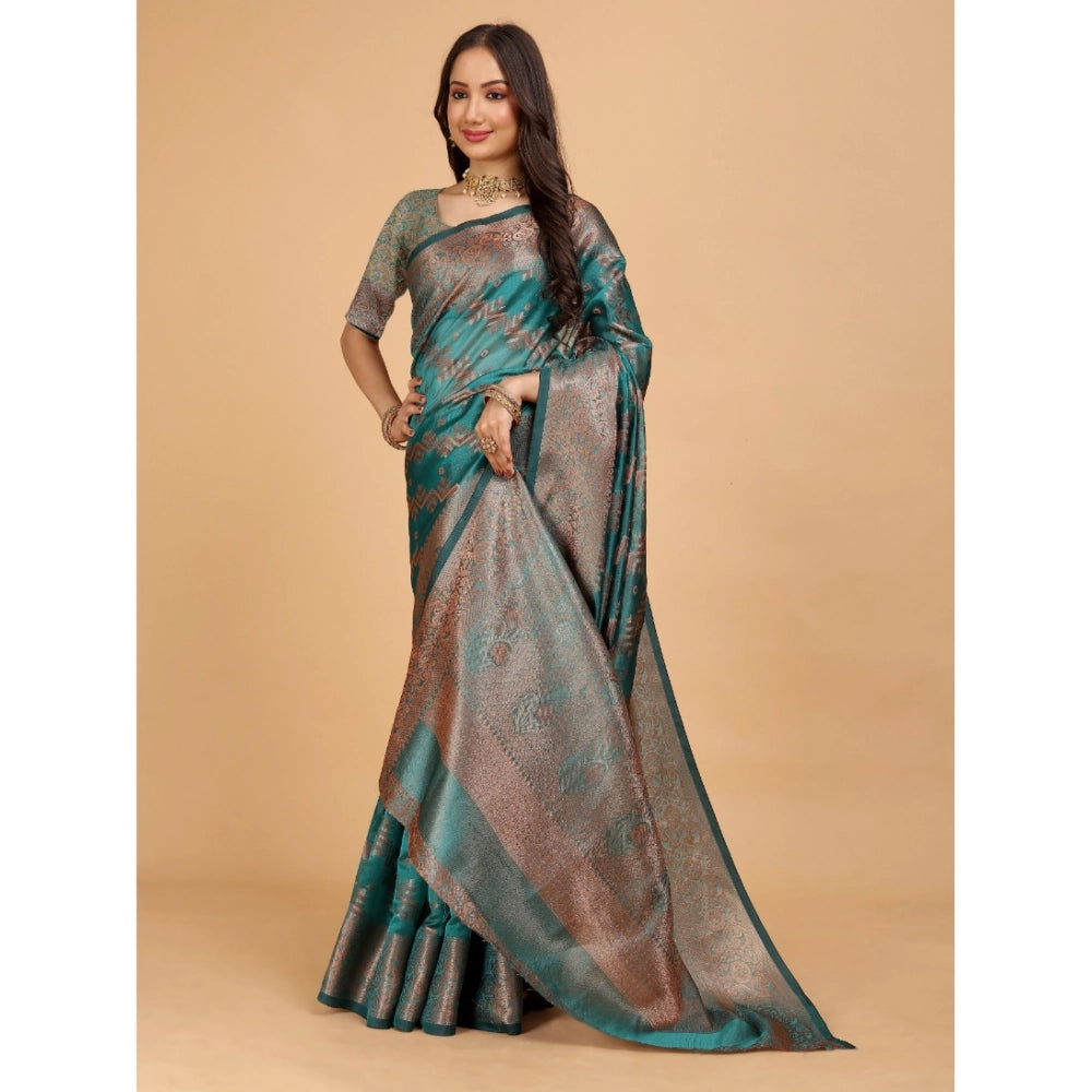 Generic Women's Organza Woven Saree With Unstitched Blouse (Blue-Grey, 5.5Mtrs)