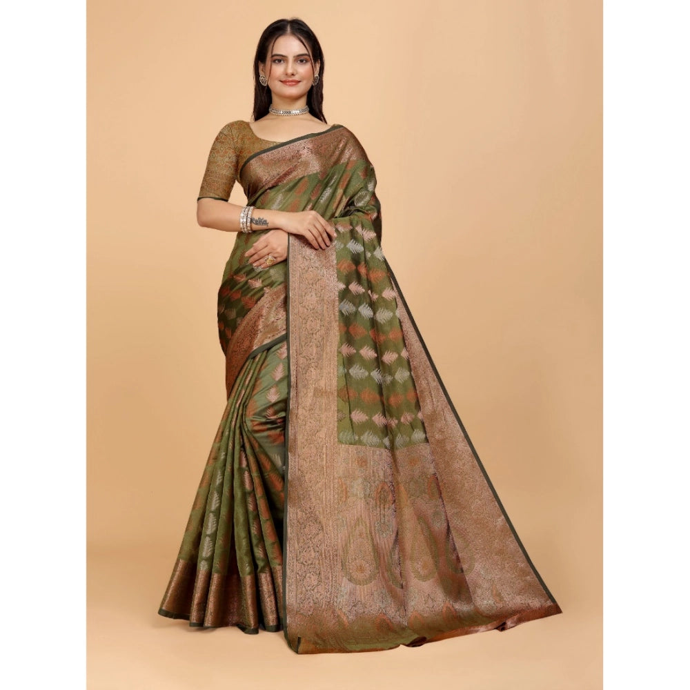 Generic Women's Organza Woven Saree With Unstitched Blouse (Green, 5.5Mtrs)
