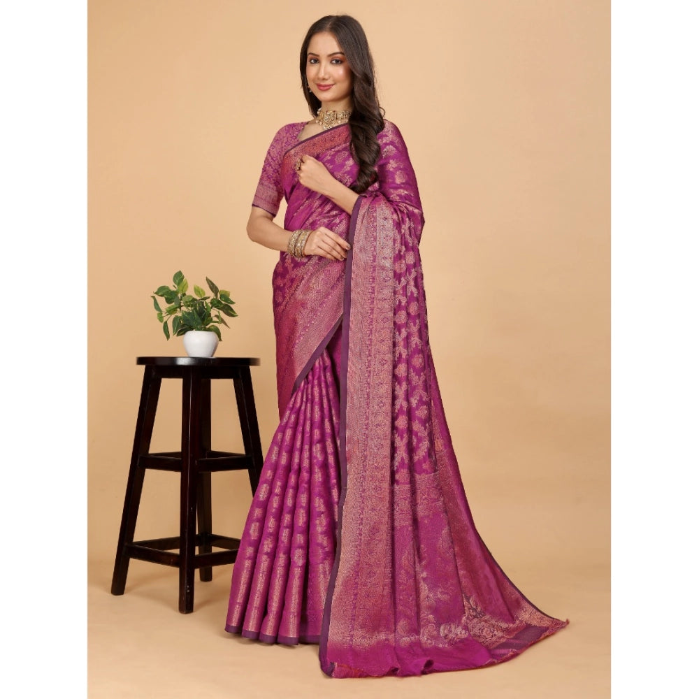 Generic Women's Organza Woven Saree With Unstitched Blouse (Pink, 5.5Mtrs)