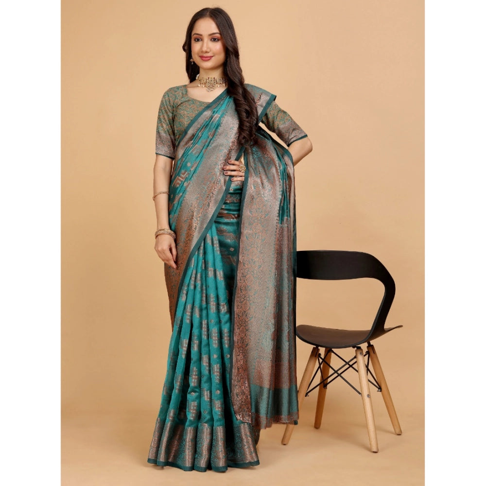 Generic Women's Organza Woven Saree With Unstitched Blouse (Blue-Grey, 5.5Mtrs)