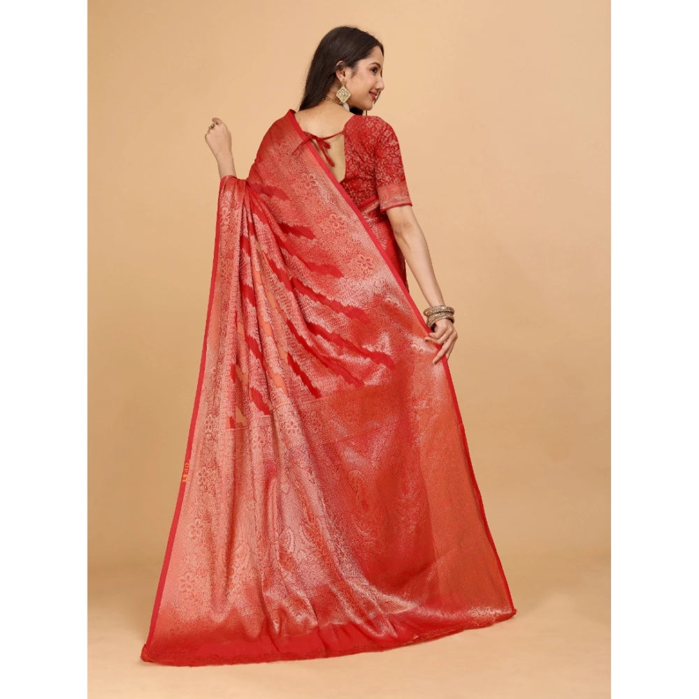 Generic Women's Organza Woven Saree With Unstitched Blouse (Red, 5.5Mtrs)