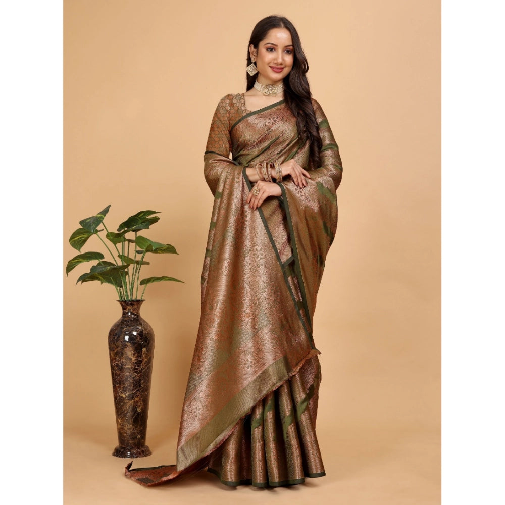 Generic Women's Organza Woven Saree With Unstitched Blouse (Light Green, 5.5Mtrs)