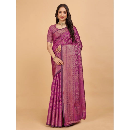 Generic Women's Organza Woven Saree With Unstitched Blouse (Pink, 5.5Mtrs)