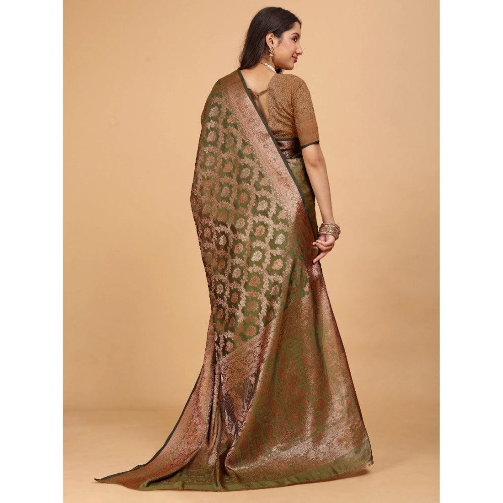 Generic Women's Organza Woven Saree With Unstitched Blouse (Brown, 5.5Mtrs)