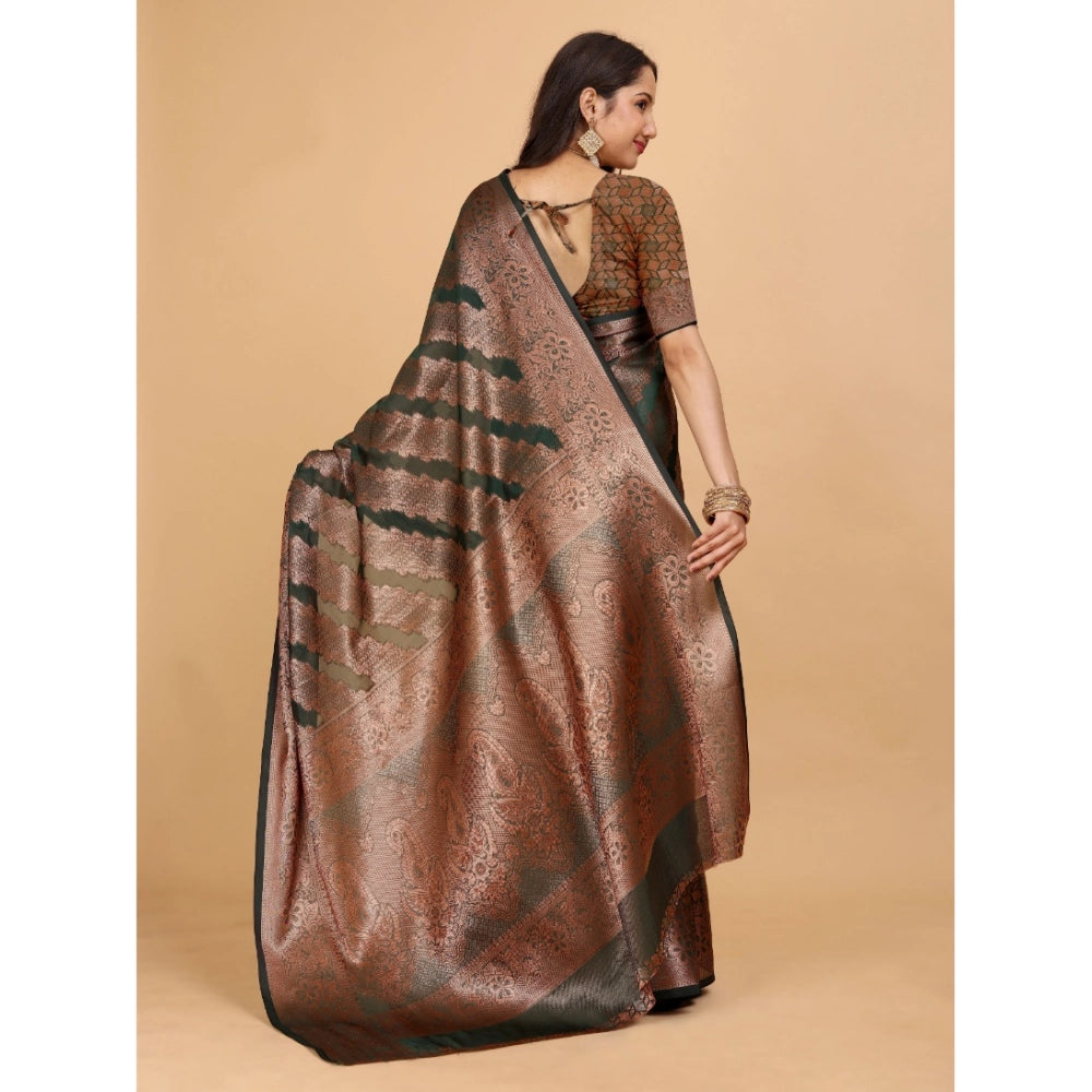 Generic Women's Organza Woven Saree With Unstitched Blouse (Dark Green, 5.5Mtrs)