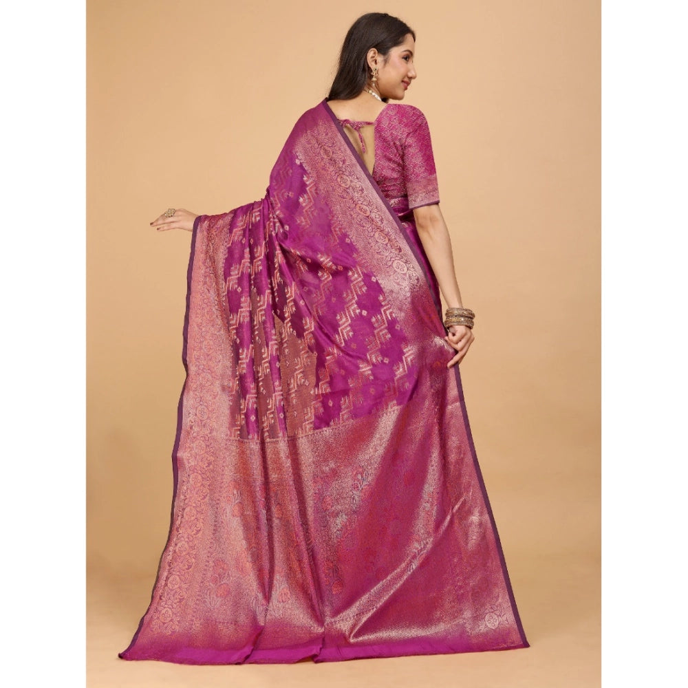 Generic Women's Organza Woven Saree With Unstitched Blouse (Pink, 5.5Mtrs)