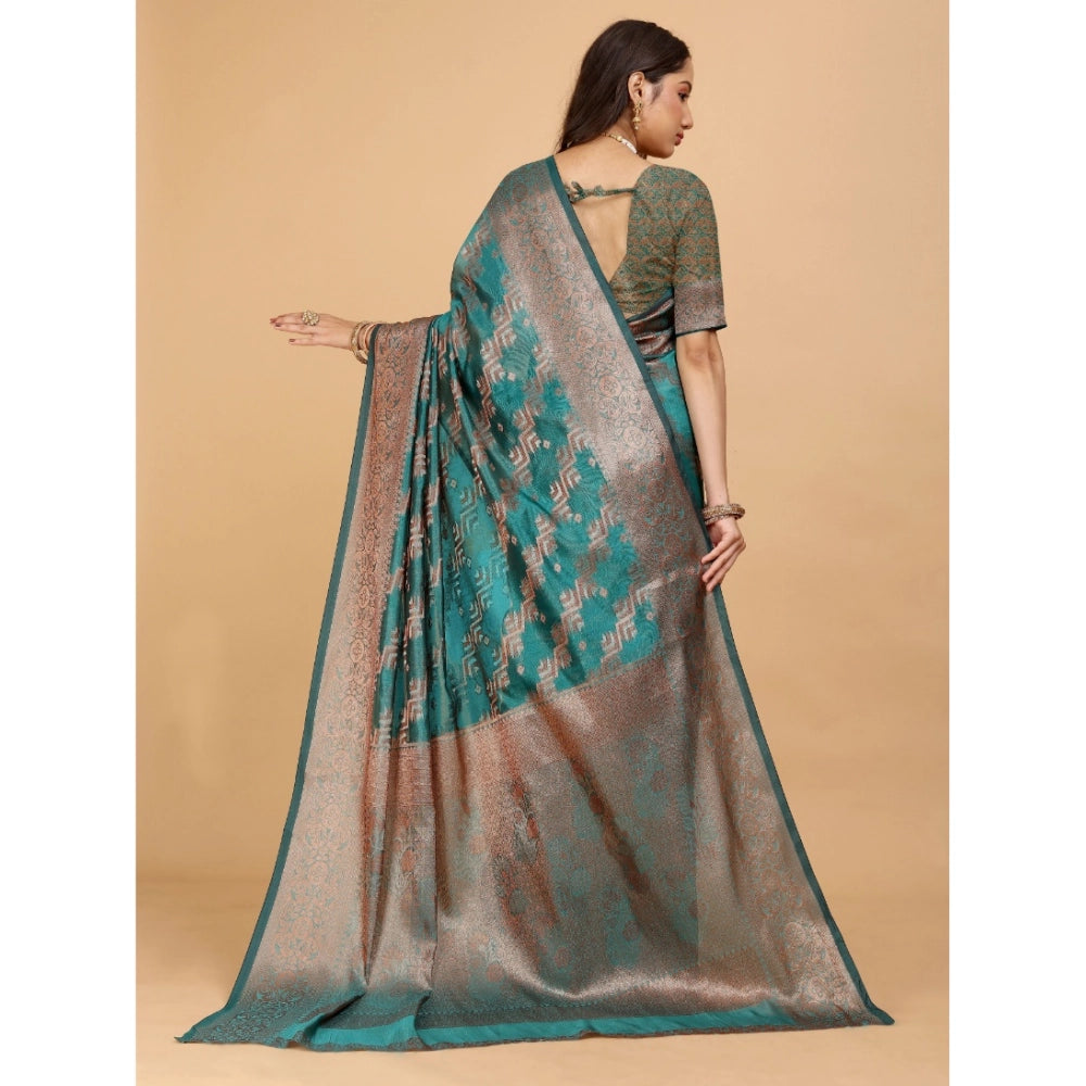 Generic Women's Organza Woven Saree With Unstitched Blouse (Blue-Grey, 5.5Mtrs)