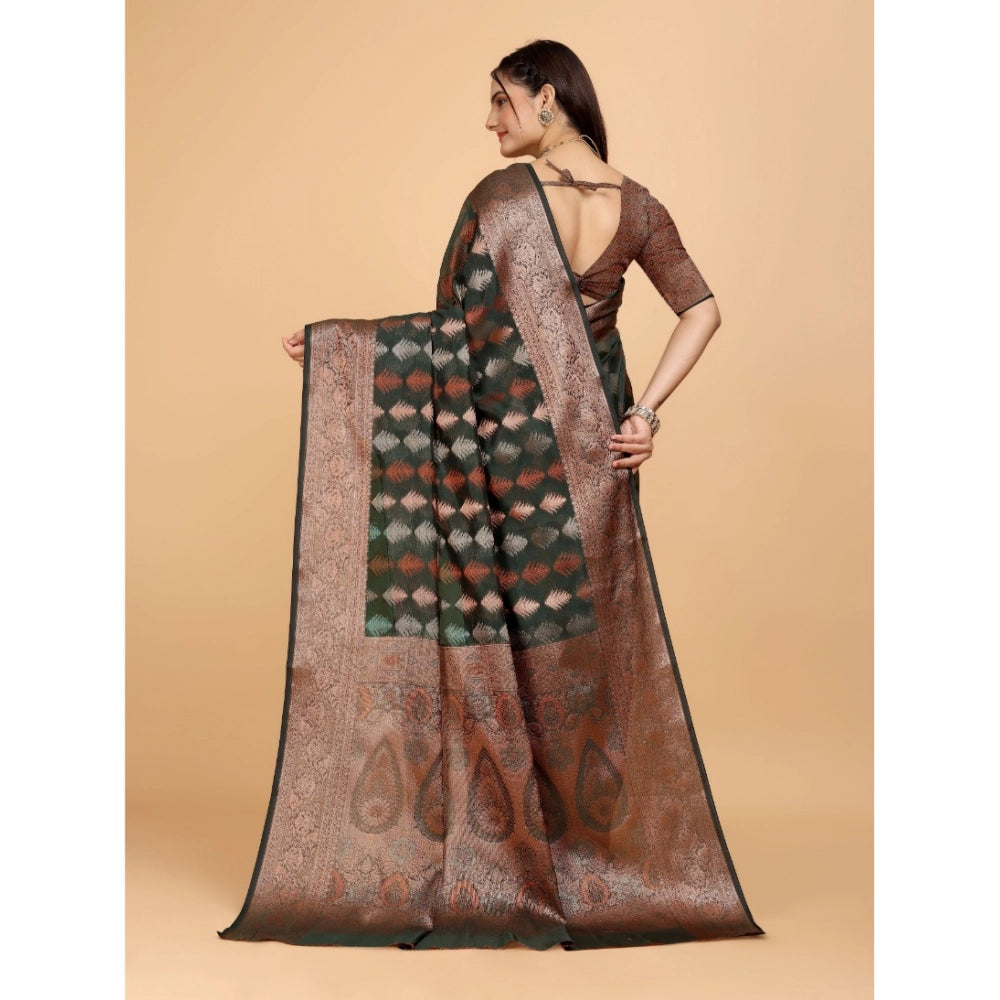 Generic Women's Organza Woven Saree With Unstitched Blouse (Dark Green, 5.5Mtrs)
