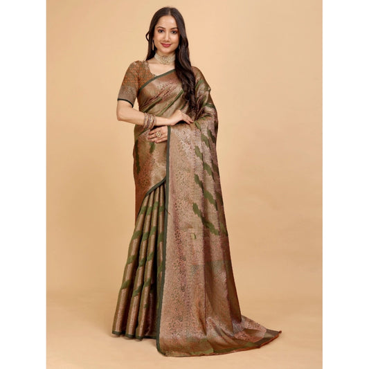 Generic Women's Organza Woven Saree With Unstitched Blouse (Light Green, 5.5Mtrs)