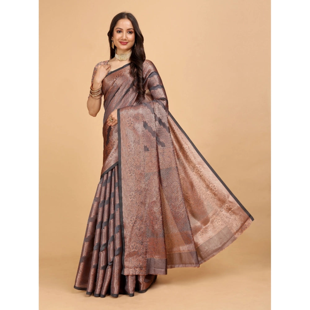 Generic Women's Organza Woven Saree With Unstitched Blouse (Grey, 5.5Mtrs)