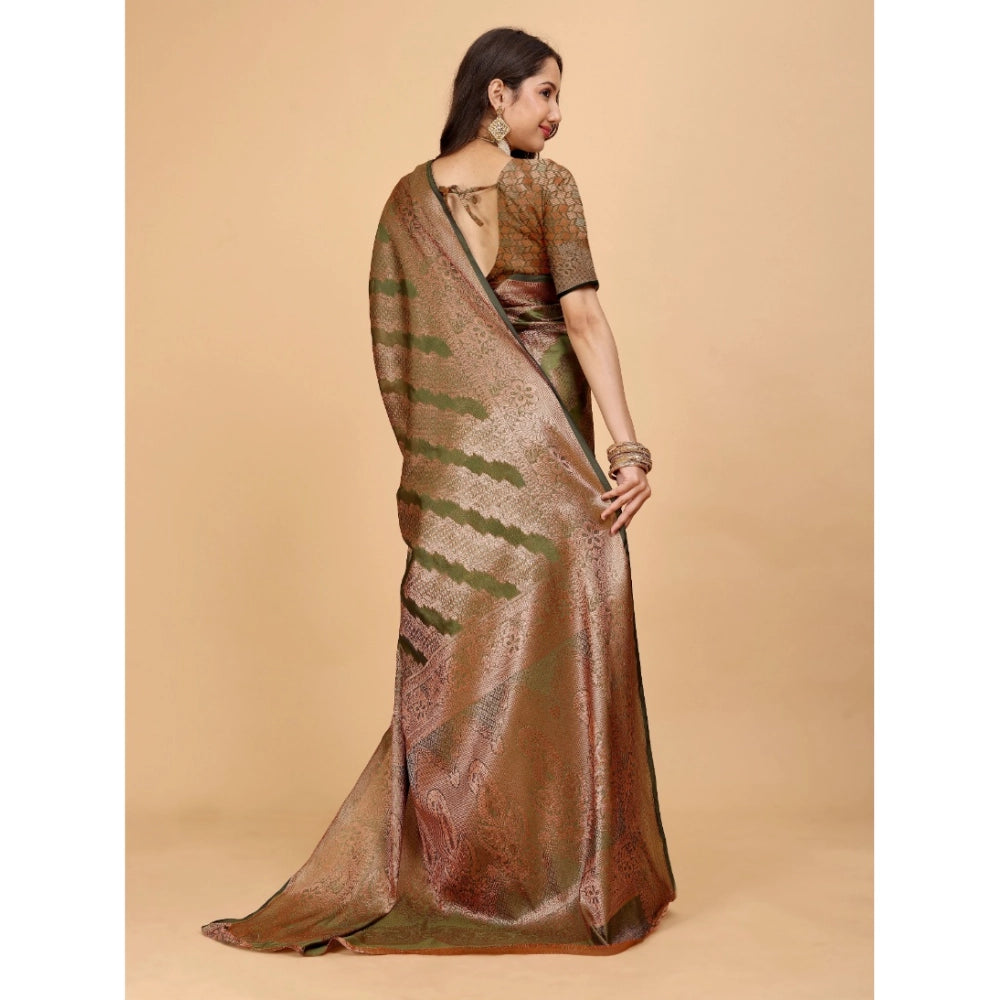 Generic Women's Organza Woven Saree With Unstitched Blouse (Light Green, 5.5Mtrs)