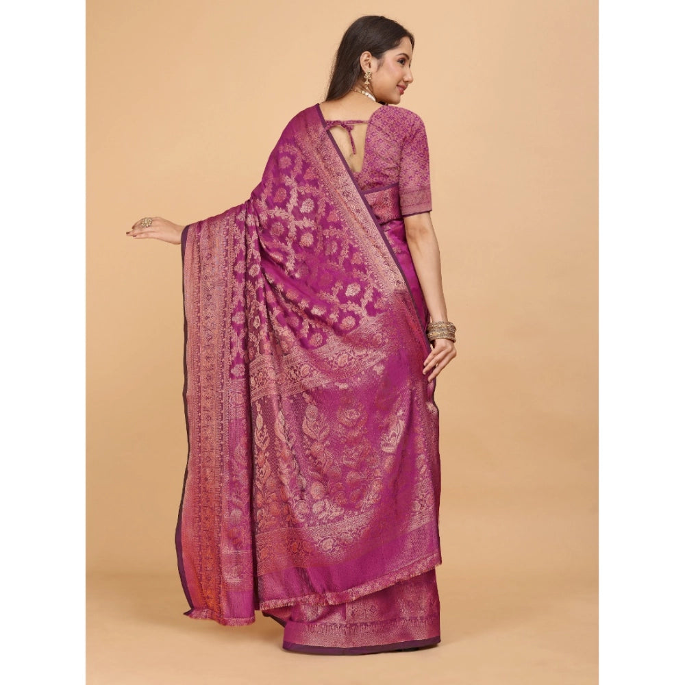 Generic Women's Organza Woven Saree With Unstitched Blouse (Pink, 5.5Mtrs)