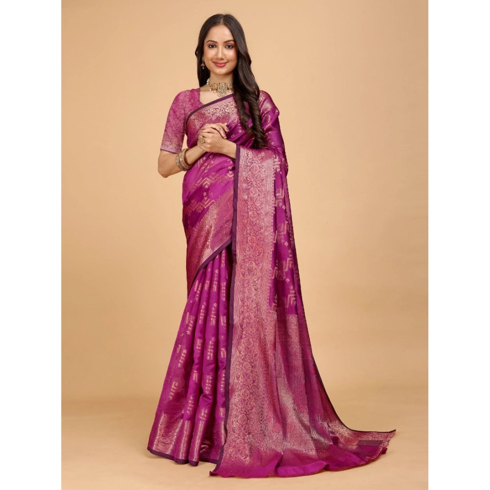 Generic Women's Organza Woven Saree With Unstitched Blouse (Pink, 5.5Mtrs)
