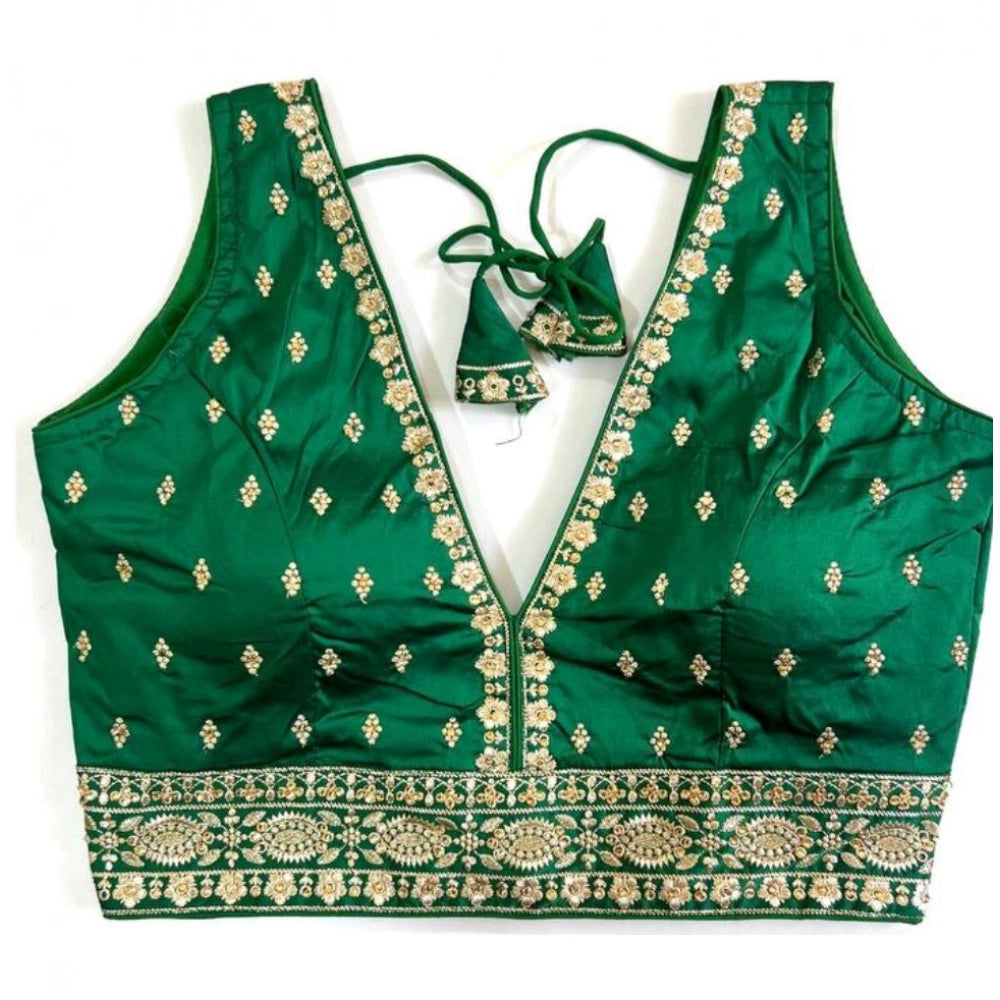Generic Women's Silk Thread work V Neck Sleeve Less Readymade Blouse (Green, Free Size)